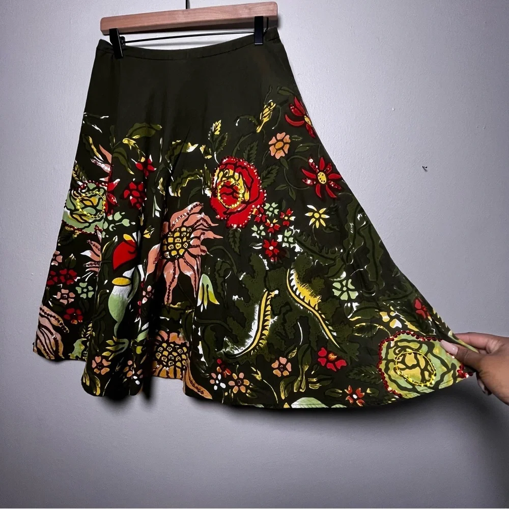 VTG Women Mossimo Fairy Skirt 4 Green Floral Watercolor Sequins Whimsical Dainty - Picture 5 of 8